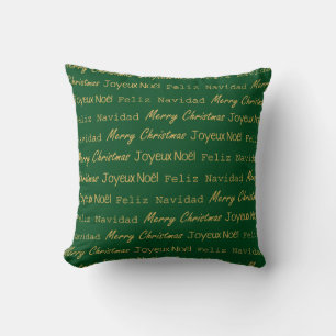 God jul typografi Noel Navidad Guld Grön Kudde
