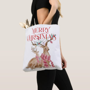 God jul-typografi och hjort jul tygkasse