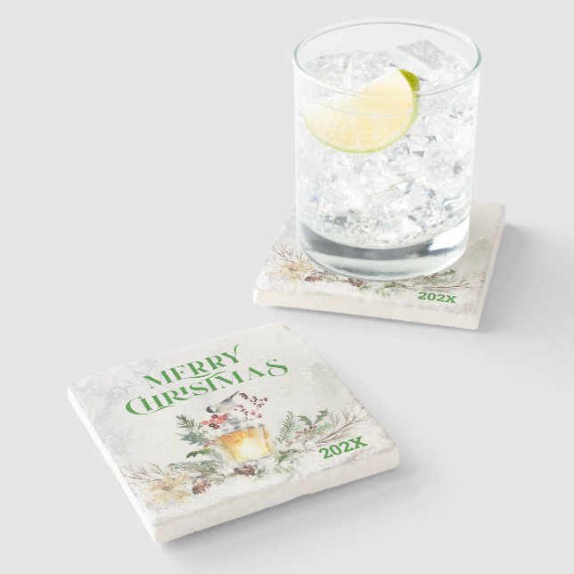 God jul Typografi och julbouquet Stenunderlägg (Sidan)