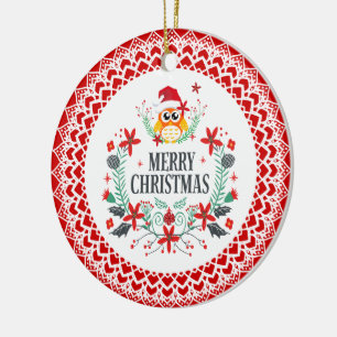 God jul Typografi och Uggla-julfransen Julgransprydnad Keramik