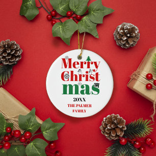 God jul typografi och vintage inslag julgransprydnad keramik