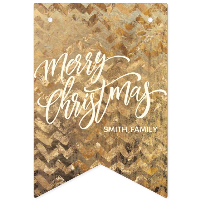 God jul Typografi på Guld Chevron Struktur Vimplar (Första flaggan)