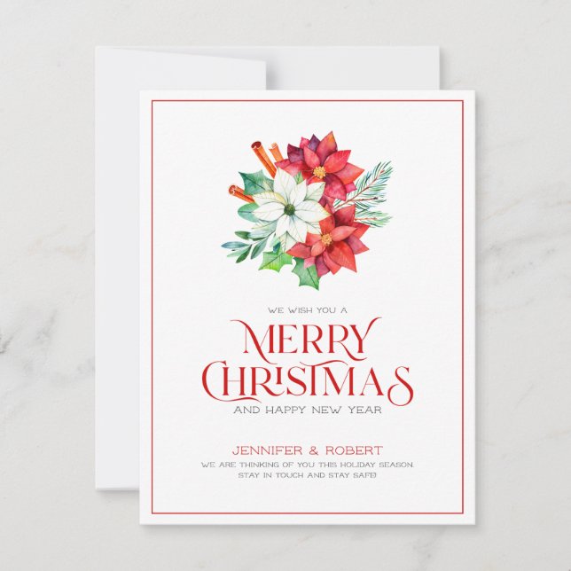 God jul typografi & poinsettia bouquet tack kort (Framsida)