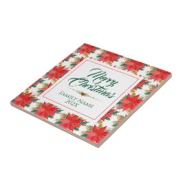 God jul Typografi & Poinsettia Mönster Kakelplatta