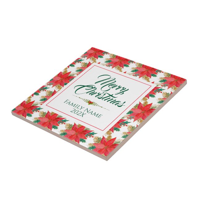 God jul Typografi & Poinsettia Mönster Kakelplatta (Sidan)