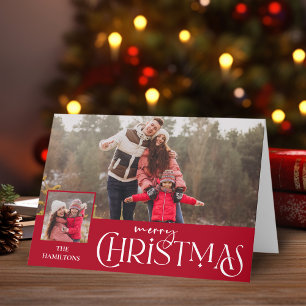 God jul Typografi Red Two-Photo Kort