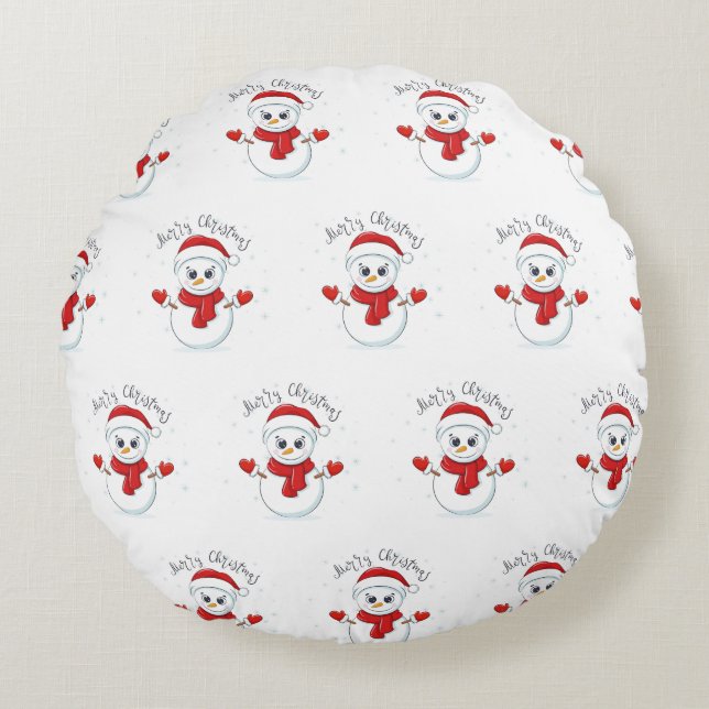 God jul Typografi Snögubbe Helgdag Rund Kudde (Framsidan)