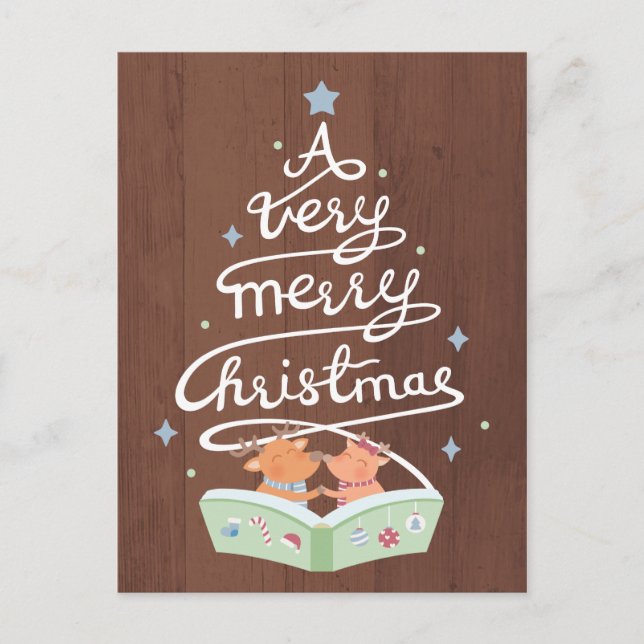 God Jul Typografi Söta Renar Postkort Helg Vykort (Framsida)