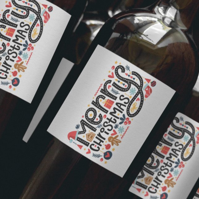 God jul Typografi Vinflaska Etikett (Skapare uppladdad)