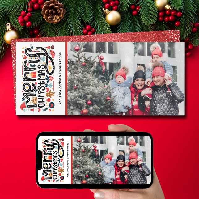 God jul-typografifoto julkort (Merry Christmas Typography Photo Holiday Cards - INSTANT DOWNLOAD and/or PRINTED )