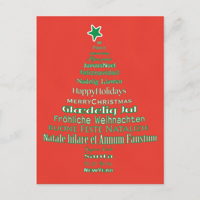 God jul Typografspråk Träd Vykort (Framsida)