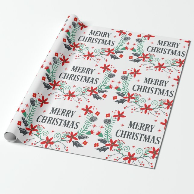God jul Typography Blommigt Bouquet Presentpapper (Utrullad)