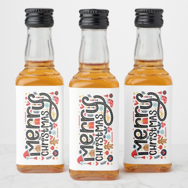 God jul Typography Mini Spritflaskor Etikett (Flaskor)