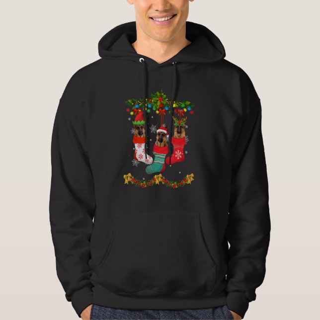 God jul, tyska Shepherd Sock Julafton Reindeer San Hoodie (Framsida)