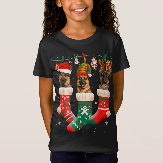God jul, tyska Shepherd Sock Julafton Reindeer San T Shirt (Framsida)