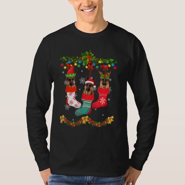 God jul, tyska Shepherd Sock Julafton Reindeer San T Shirt (Framsida)