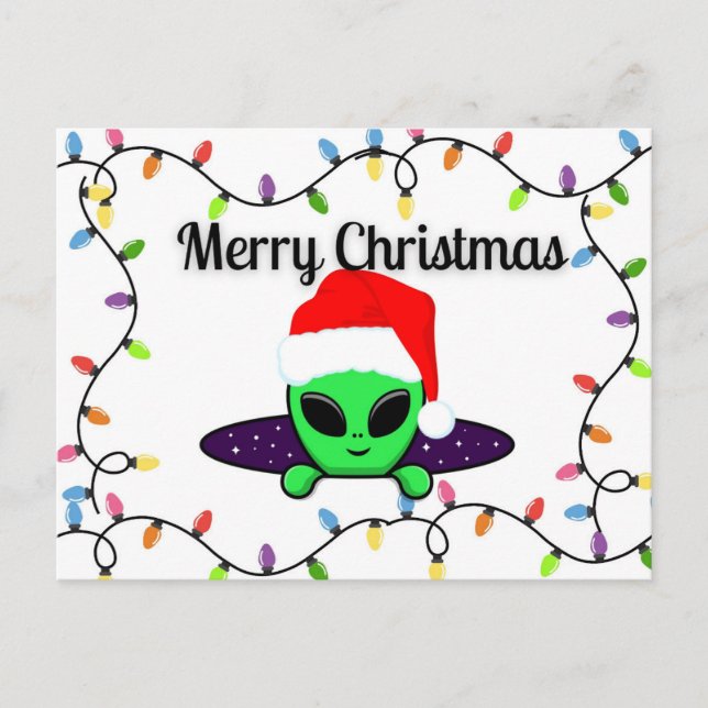"God jul" UFO Alien Postcard Vykort (Framsida)