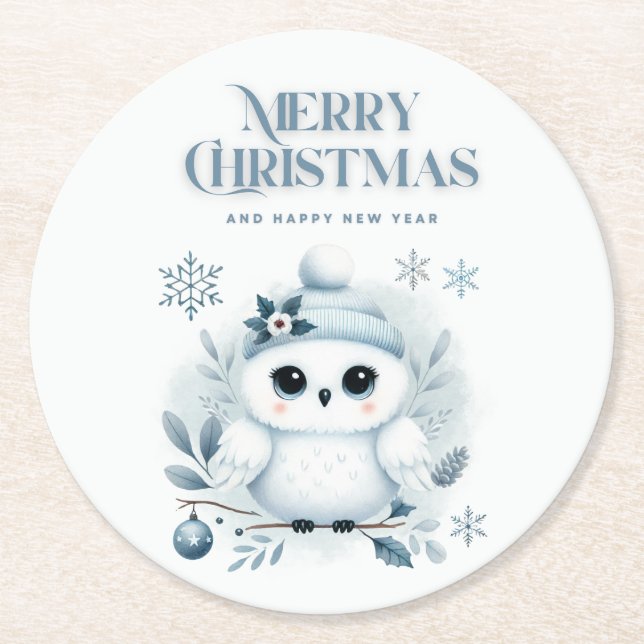 God jul Uggla Underlägg Papper Rund (Framsidan)