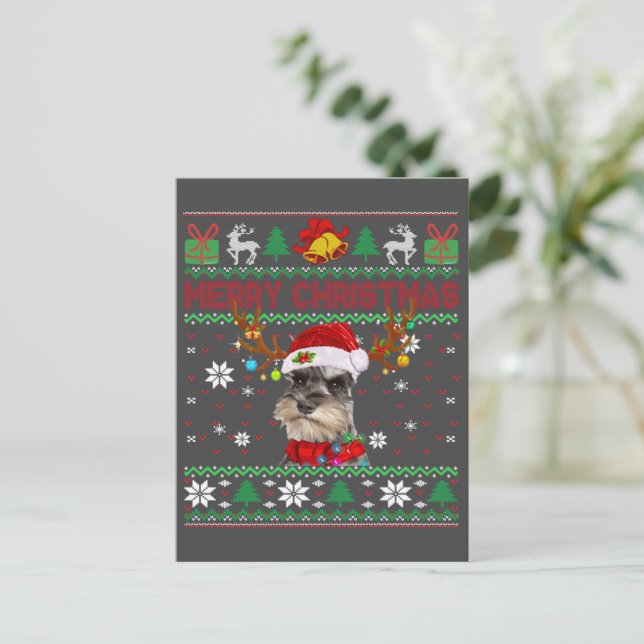 God jul Ugly Hund Schnauzer Santa Hat Vykort (Stående Fram)