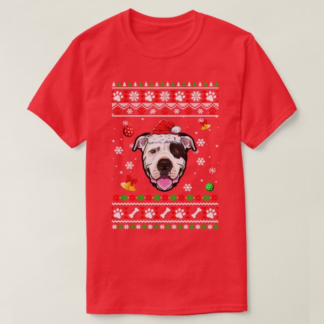 God jul Ugly Julafton Bull Terrier Santa Hat F T Shirt (Design framsida)