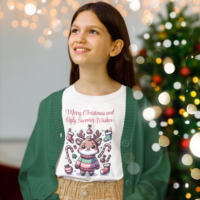 God jul & Ugly Sweater Önskemål Reindeer T Shirt (Skapare uppladdad)