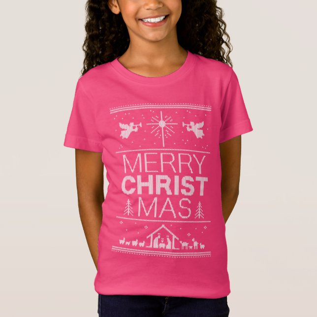God jul Ugly Sweater Religiösa Christian Tee Shirt (Framsida)