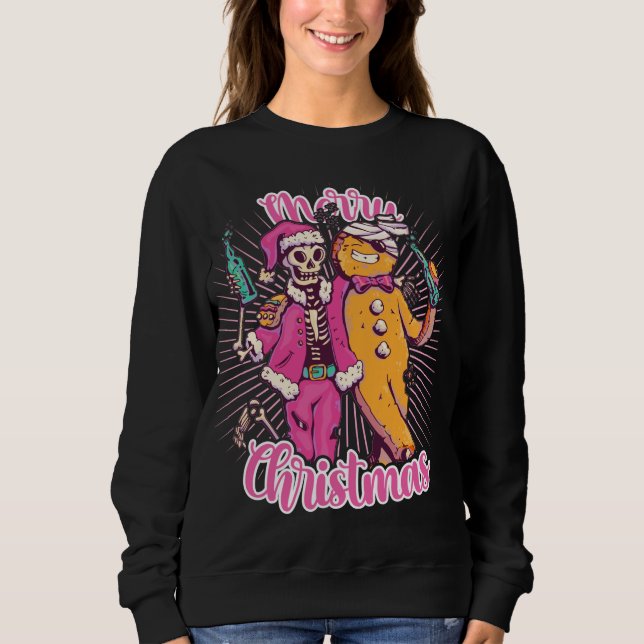 God jul Ugly Sweater Skeleton Santa Ginger T Shirt (Framsida)