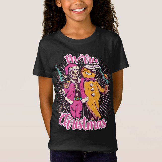 God jul Ugly Sweater Skeleton Santa Ginger T Shirt (Framsida)