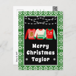 God jul Ugly Sweaters Grönt med Namn Helg Vykort