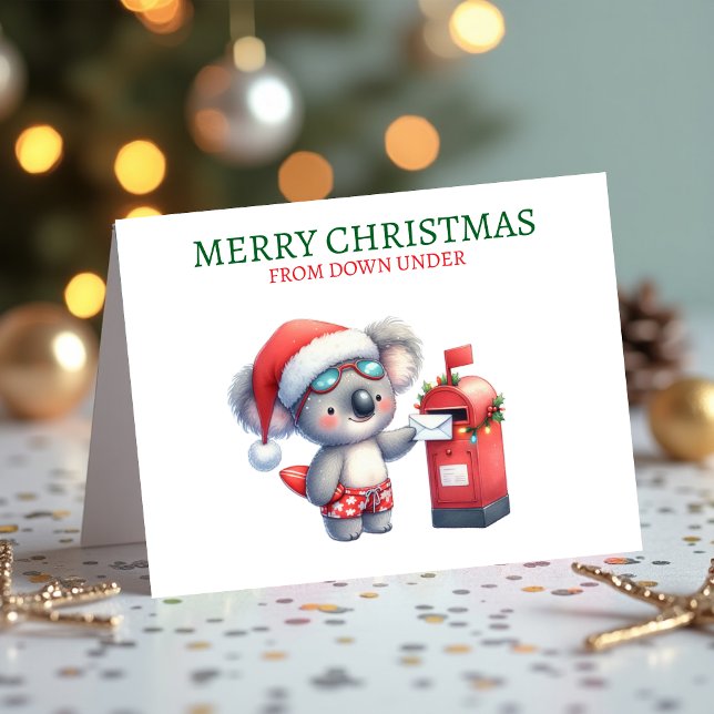 God jul under Cute Koala Aussie Helgkort (Merry Christmas from Down Under Cute Koala Aussie Holiday Card)