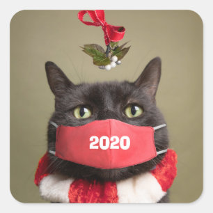 God jul under Mistletoe i Ansikte Mask Fyrkantigt Klistermärke