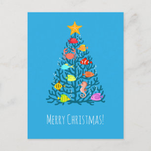 God jul Undersea Coral Tropical Fish Helg Vykort