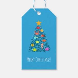 God jul Undersea Coral Tropical Fish Presentetikett