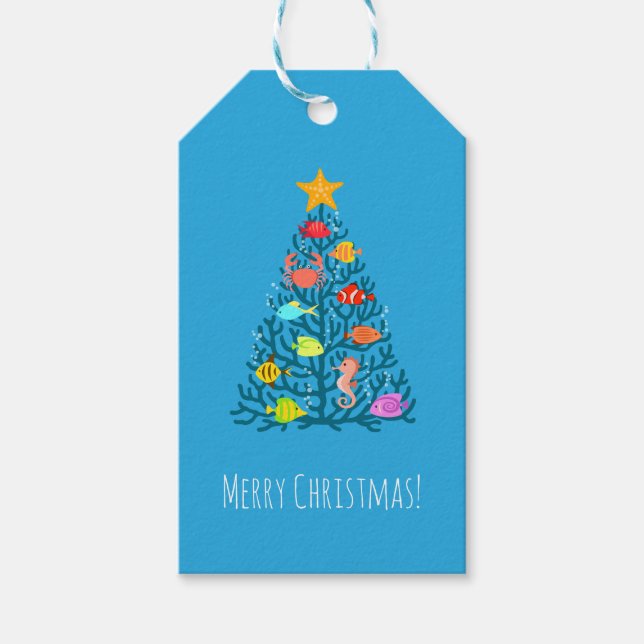 God jul Undersea Coral Tropical Fish Presentetikett (Framsidan)