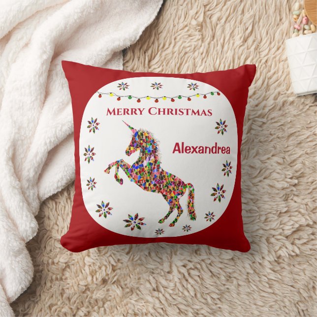 God jul Unicorn Glitter personalize Kudde (Filt)