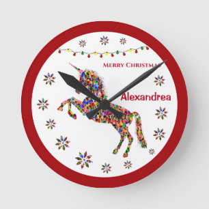 God jul Unicorn Glitter personalize Rund Klocka
