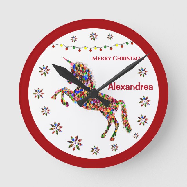 God jul Unicorn Glitter personalize Rund Klocka (Framsida)