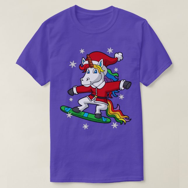 God jul, Unicorn Santa Snowboarding T Shirt (Design framsida)