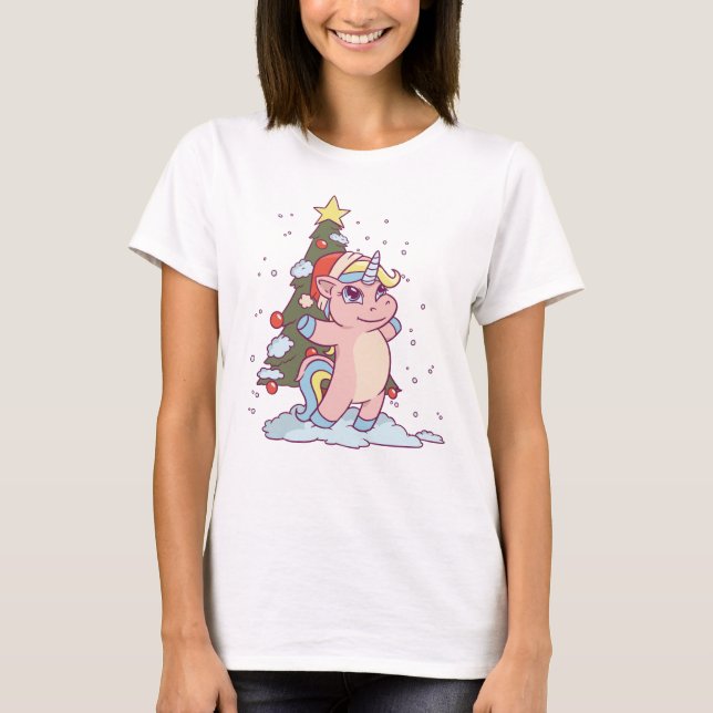 God Jul Unicorn T Shirt (Framsida)