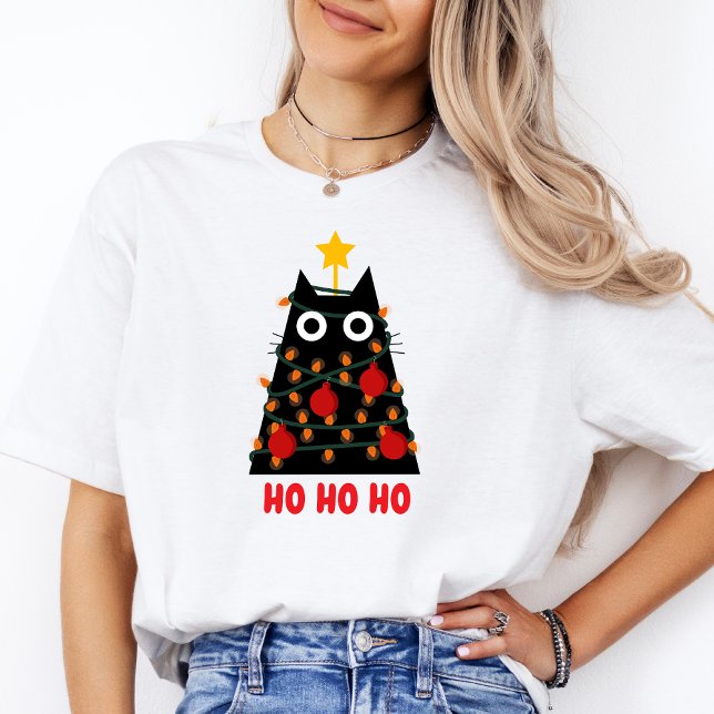 God jul Unisex Modern Cute Helgdag Gift T Shirt (HO HO HO Christmas Cat Lover Shirt)
