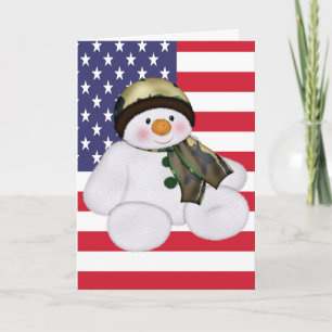 God Jul USA Soldier Snögubbe Helgkort
