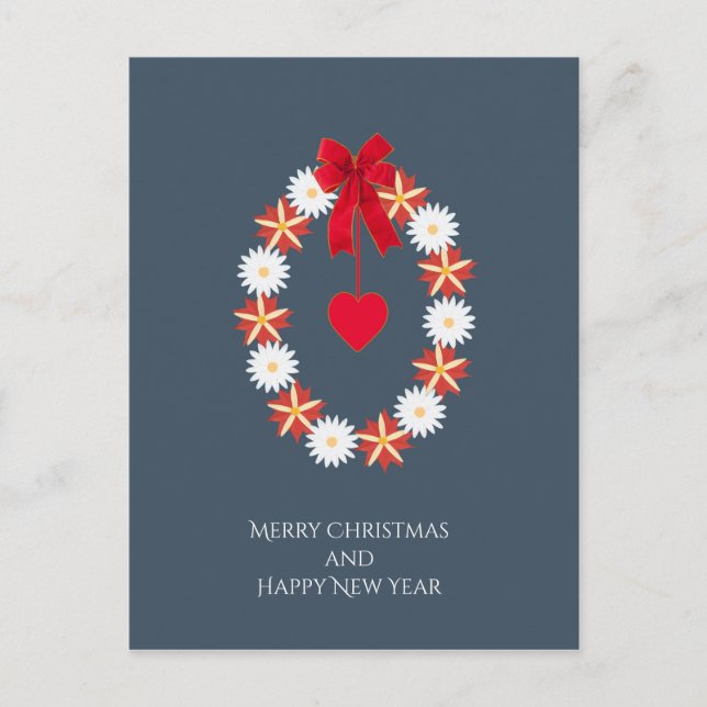 God jul - utandning av Blommigt, daisy Helg Vykort (Framsida)