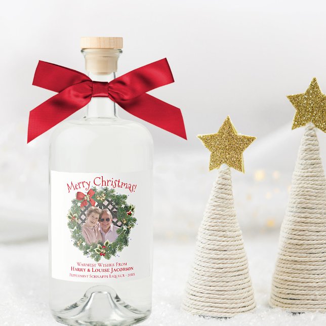 God jul Utandning Foto Ram Roligt Helgdag Spritflaskor Etikett (In Situ with Bow & Decor)