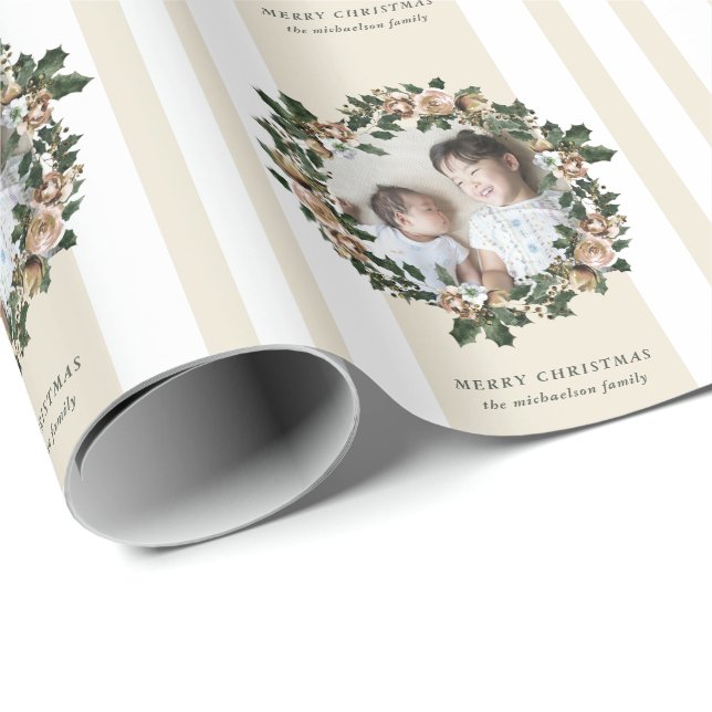 God jul Utandning med Rand och foto Presentpapper (Rullad Hörn)