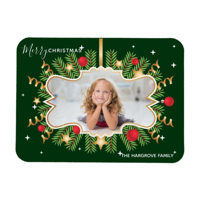 God jul vacker Grönt, fotoutandning av Guld Magnet (Horisontell)