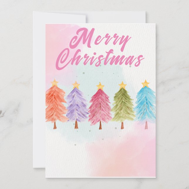 god jul vackra akvarellträd julkort (Framsida)