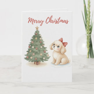 God Jul Valp Kort Fluffig Hund med Träd