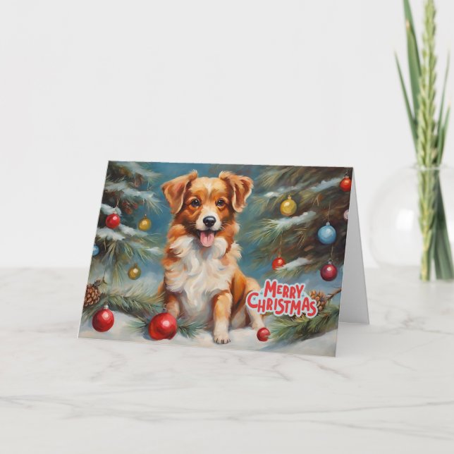 God Jul Valp och Juldekorationer  Helgkort (Framsida)