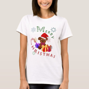 God Jul Valp Xmas Gåvor och Snöflingor T Shirt