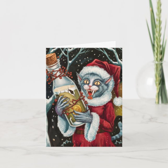 God jul Vampre Grått Cat Fairy Kort (Framsida)